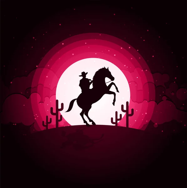 Άνθρωπος Στο Άλογο Αστέρια Και Φεγγάρι Νύχτα Έναστρο Φόντο — Διανυσματικό Αρχείο