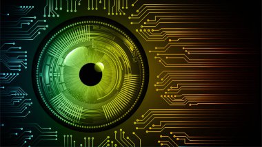 Gözlü siber güvenlik kavramı, soyut yüksek hızlı dijital internet bağlantısı tasarımı