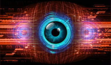 Göz devreli siber güvenlik kavramı, soyut yüksek hızlı dijital internet bağlantısı tasarımı
