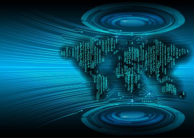 İkili kod ve haritayla soyut arkaplan