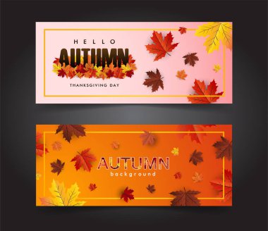 Sonbahar arkaplanı yapraklar ve mesajlarla Şükran Günü 'ne merhaba