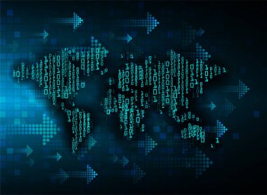 İkili kod ve haritayla soyut arkaplan