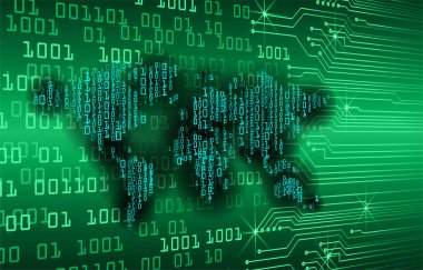 İkili kod ve haritayla soyut arkaplan