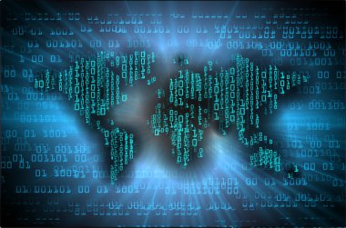 İkili kod ve haritayla soyut arkaplan