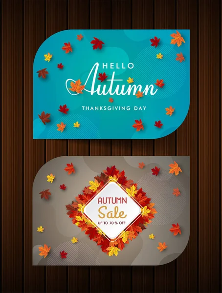 Fond Automne Avec Feuilles Texte Bonjour Jour Thanksgiving — Image vectorielle