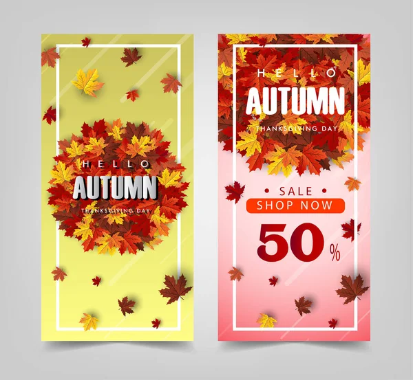 Autumn Background Leaves Text Hello Thanksgiving Day — Stock Vector