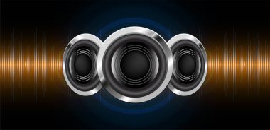 Koyu soyut arkaplan üzerindeki hoparlörler