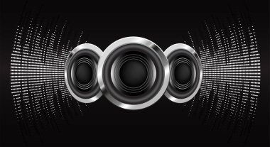 Koyu soyut arkaplan üzerindeki hoparlörler