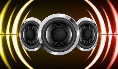 Koyu soyut arkaplan üzerindeki hoparlörler