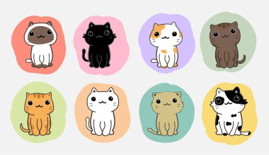 Bir dizi şirin çizgi film kedisi.