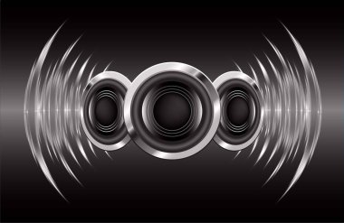 Koyu soyut arkaplan üzerindeki hoparlörler