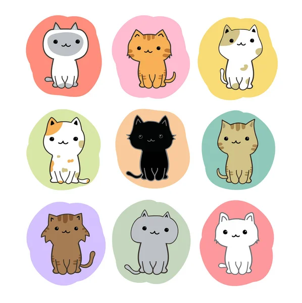 Conjunto Bonito Desenhos Animados Gatos — Vetor de Stock