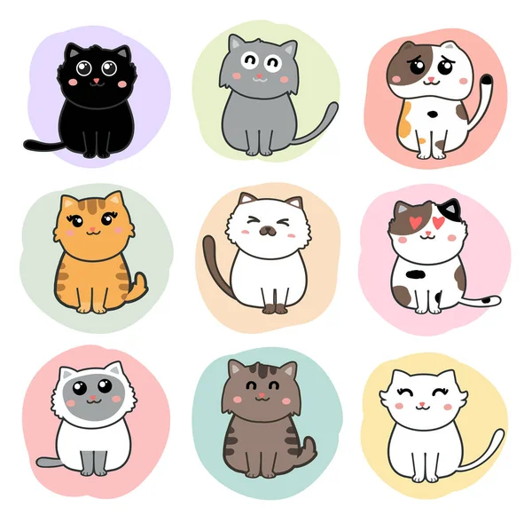 Bir dizi şirin çizgi film kedisi.