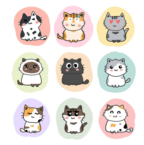 Set Cute Cartoon Cats — Stock Vector