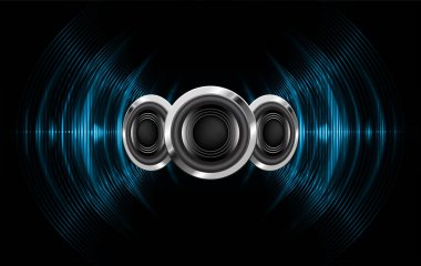 Koyu soyut arkaplan üzerindeki hoparlörler