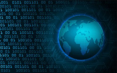 İkili devre kartı gelecek teknolojisi, mor siber güvenlik konsepti, soyut yüksek hız dijital. Dünya haritası. piksel vektörü