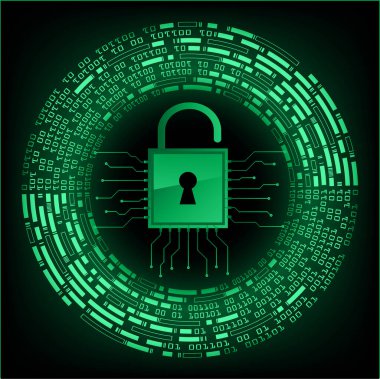 Sayısal arkaplan ve siber güvenlik konusunda kapatılmış asma kilit