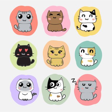 Şirin kediler çizgi film set vektörü