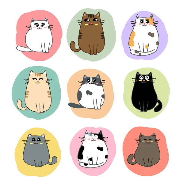 Lindo Gatos Dibujos Animados Conjunto Vector — Vector de stock