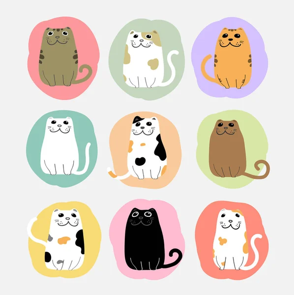 Lindo Gatos Dibujos Animados Conjunto Vector — Vector de stock