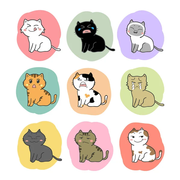 可爱的猫卡通集矢量 — 图库矢量图片