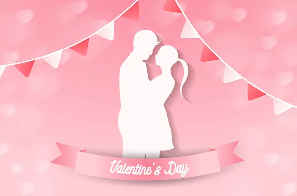Оригами Любовной Парой Стиль Бумажного Искусства День Святого Валентина — стоковый вектор