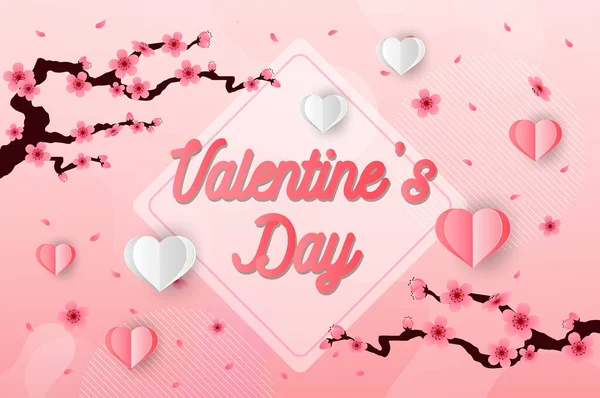Вектор Счастливый День Святого Валентина Фон Розовыми Сердцами Цветами — стоковый вектор