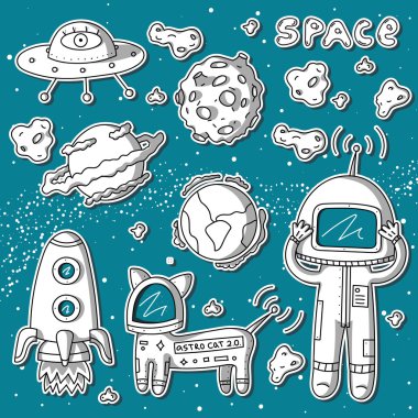 astronot cosmo kedi ve asteroid ile