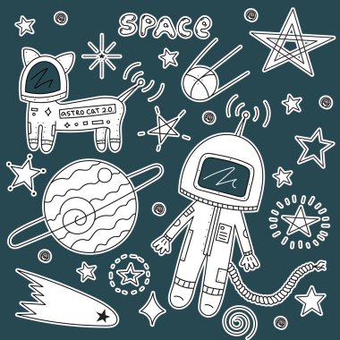 astronot cosmo kedi ve asteroid ile