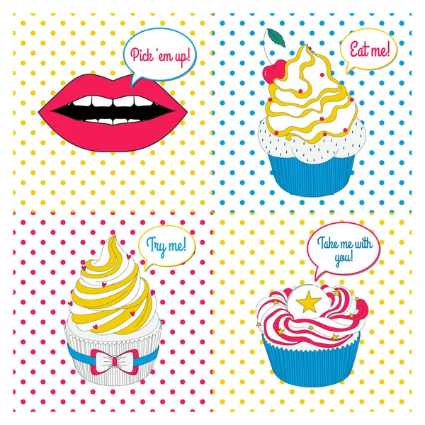 Cupcakes de arte pop —  Vetores de Stock