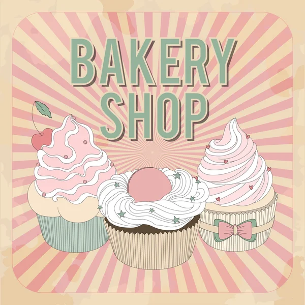 Cartaz em design retro com deliciosos cupcakes —  Vetores de Stock
