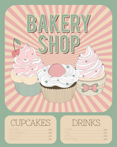 맛 있는 컵 케이크와 레트로 디자인에 포스터 — 스톡 벡터