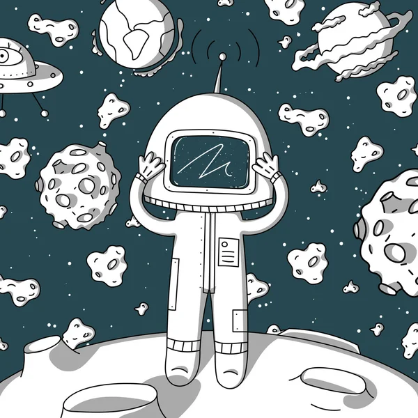 Space astronaut on asteroid — Stock Vector