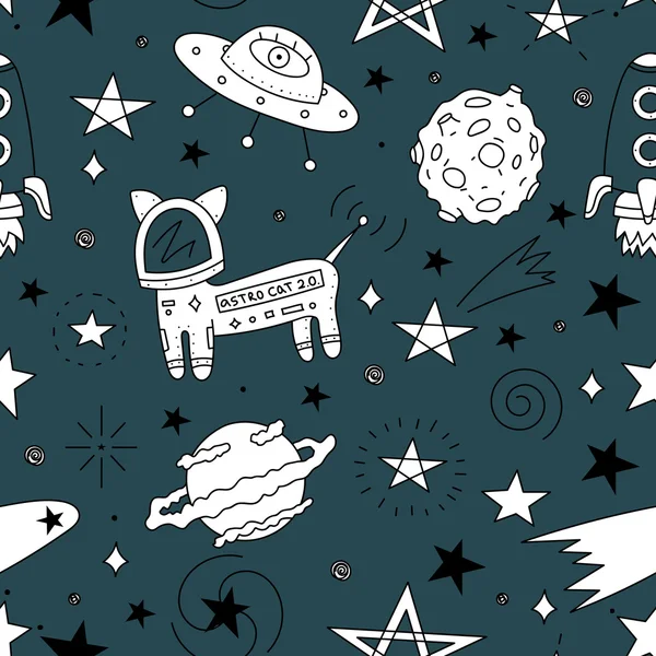 Bolygók, csillagképek, cosmo macska és aszteroidák — Stock Vector