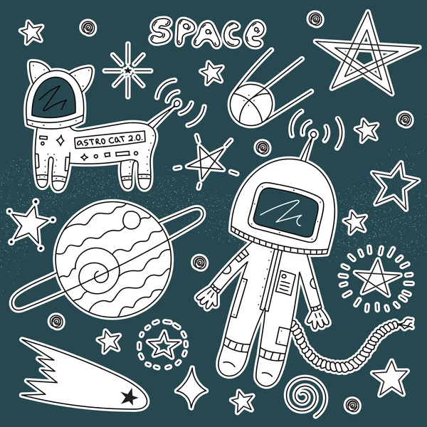 코스 모 고양이와 소행성 우주 비행사 — 스톡 벡터