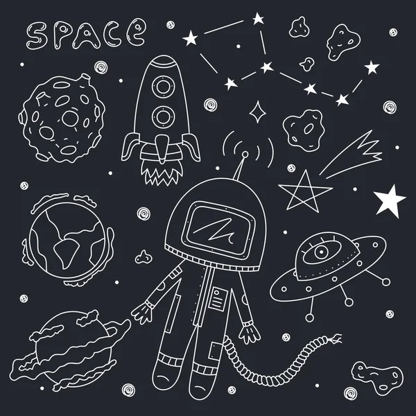Astronaute avec planètes et astéroïdes — Image vectorielle