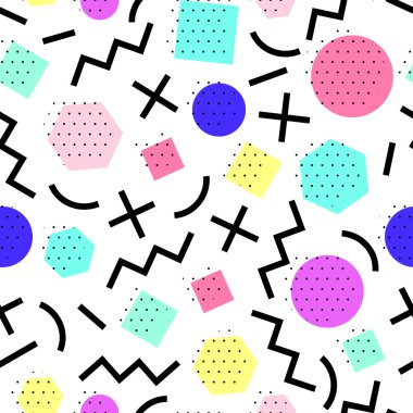 Vektör kesintisiz geometrik desen. Memphis tarzı. Soyut 80s.