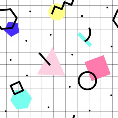 Vektör kesintisiz geometrik desen. Memphis tarzı. Soyut 80s.