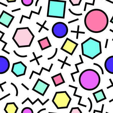 Vektör kesintisiz geometrik desen. Memphis tarzı. Soyut 80s.