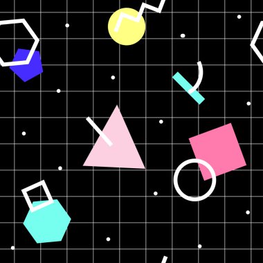 Vektör kesintisiz geometrik desen. Memphis tarzı. Soyut 80s.