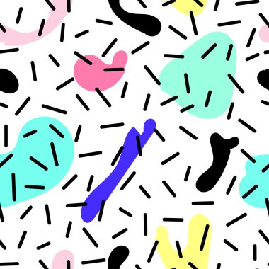 Vektör renkli lekeler ile seamless modeli. Memphis tarzı. Soyut 80s.