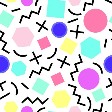 Vektör kesintisiz geometrik desen. Memphis tarzı. Soyut 80s.
