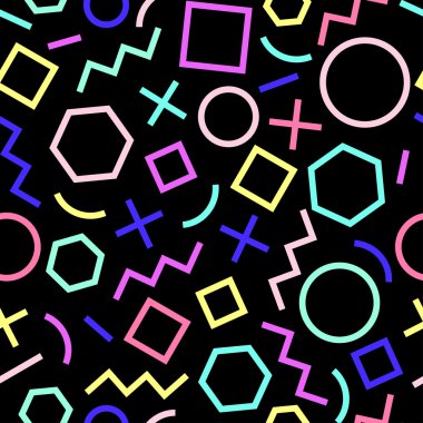 Vektör kesintisiz geometrik desen. Memphis tarzı. Soyut 80s.