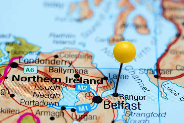 Bangor pinned on a map of Northern Ireland — Stock Photo, Image