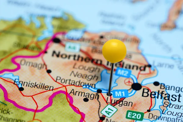 Lurgan pinned on a map of Northern Ireland