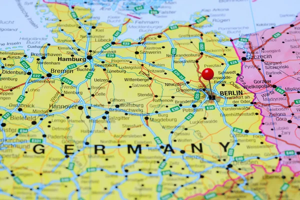 Berlin pinned on a map of Germany