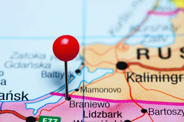 Braniewo pinned on a map of Poland