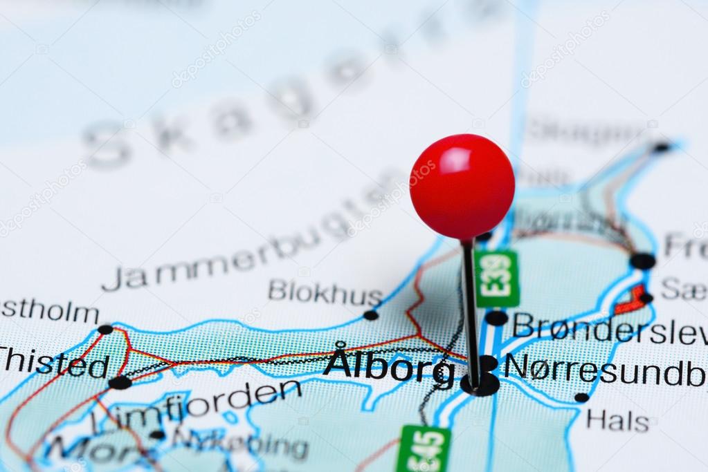 karta aalborg Aalbpinned on a map of Denmark — Stock Photo © dk_photos 