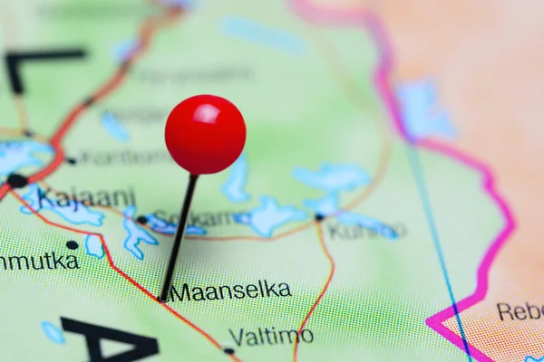 Maanselka pinned on a map of Finland — Stock Photo, Image