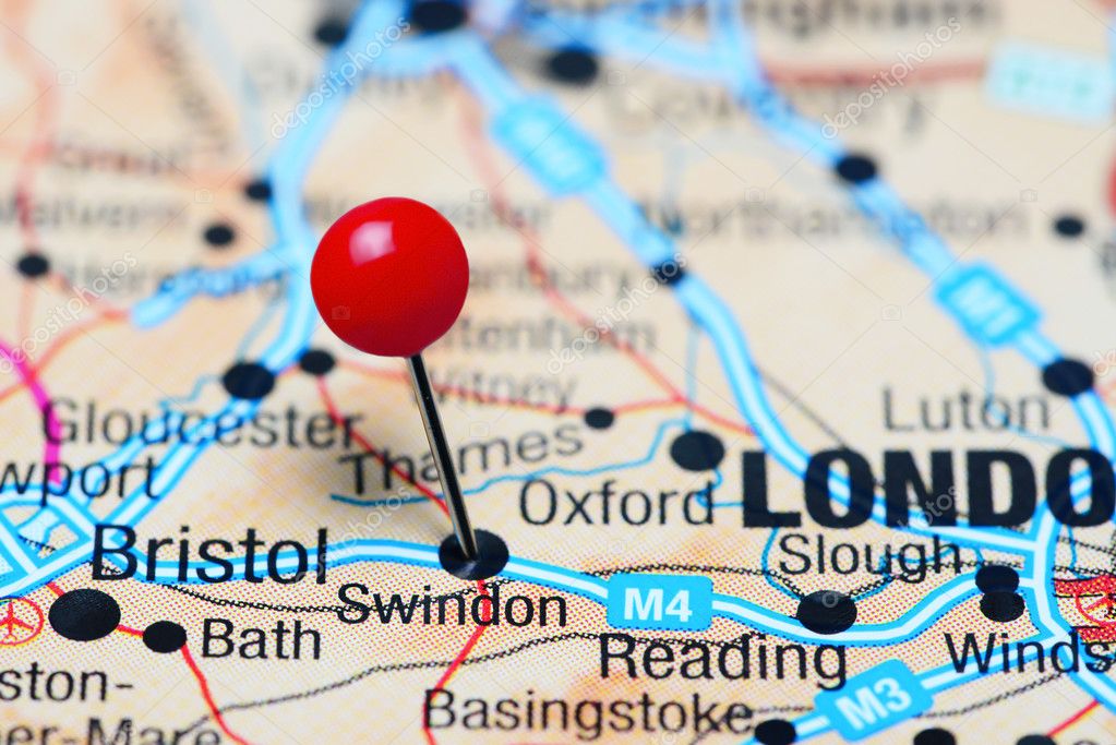 Swindon pinned on a map of UK — Stock Photo © dk_photos 107230520